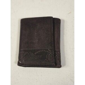 Wrangler Genuine Leather Trifold Wallet Brown Western Embossed Scroll